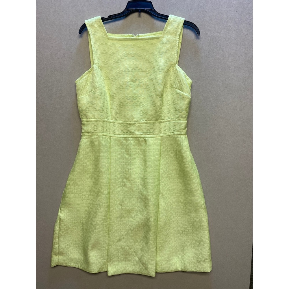 Mixt by Heidi Weisel Neon Lime Yellow Geometric Jacquard Fit Flare Dress 12